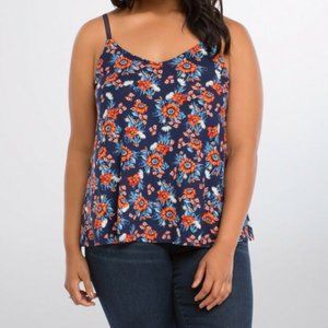 Torrid Navy Floral Crochet Trim Tank Top Size 2